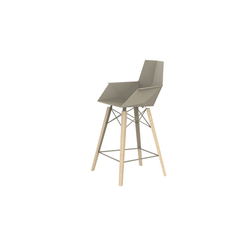 Far Bar Stool with Solid Wood Frame, Ecru/Natural