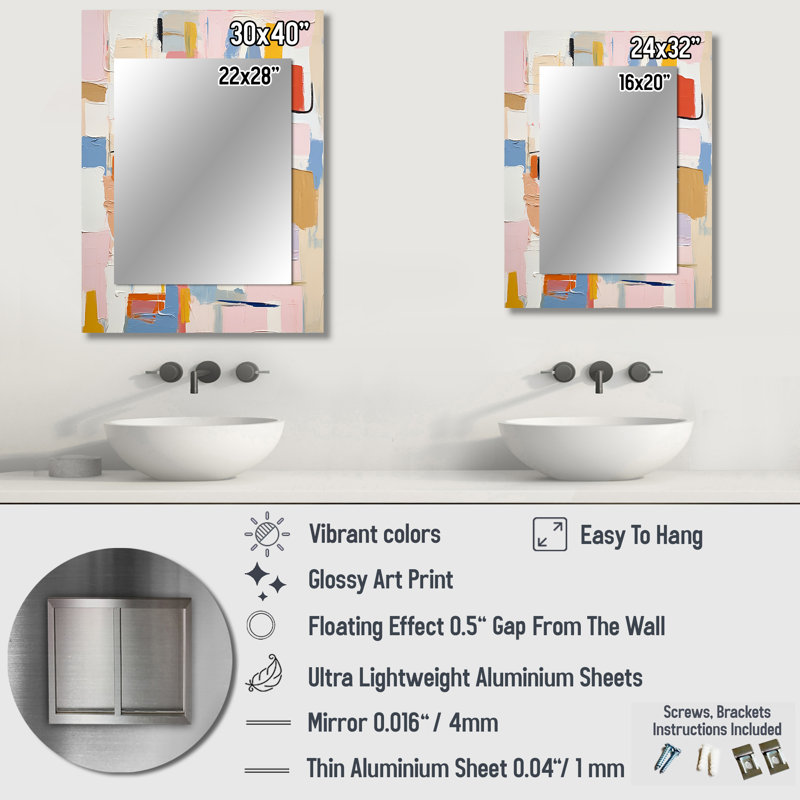 Ephemeral Thoughts Of Colorfields I - Abstract Painting Decorative Wall Mirror, Modern Mirror, Printed Metal Art, 40" x 30"