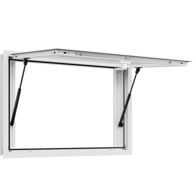 Concession Window 36X24 In, Aluminum Alloy Service Window For Food Truck, Up To 85 Degrees Stand Serving Window With 2 Sliding Windows, Awning Door, And Drag Hook, For Concession Trailers