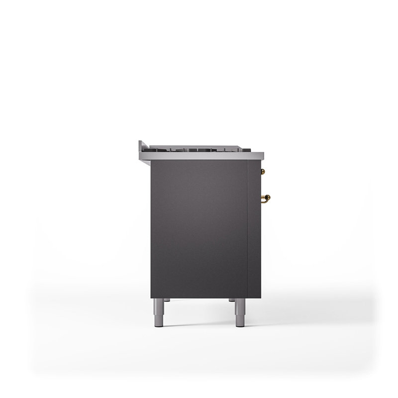 ILVE Nostalgie II 48 in Dual Fuel Range, 5 Burner, Griddle, Frenchtop, Natural Gas, Graphite Matte/Brass