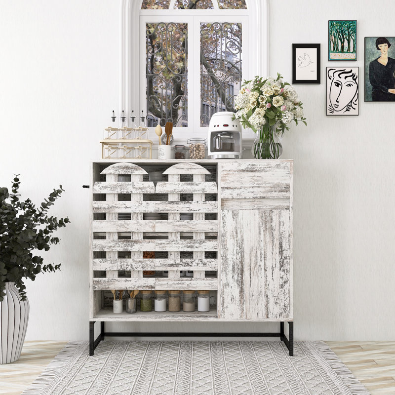 Buffet Farmhouse avec portes en treillis arquées, Blanc