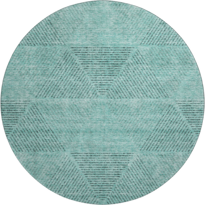 Premium Machine Washable Prisco Teal Rug, Round 8'
