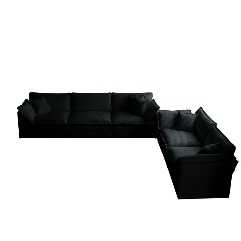 2 + 3 places en chenille noire - Fabrication en bois massif, éponge, tissu respirant pour un salon élégant, cadre, rembourrage en éponge, intérieur