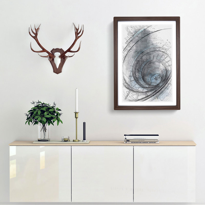 Spiral Staircase in Rome in Abstract - Framed Print, 36cm H x 27cm W x 2cm D, Walnut Framed