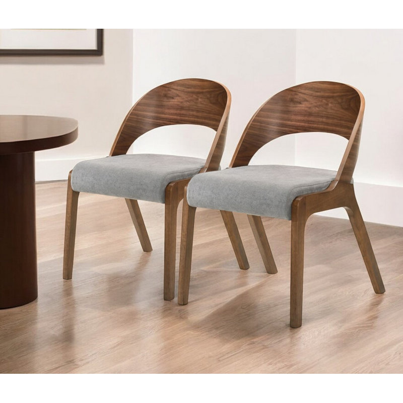 (Ensemble de 2) Chaises de salle à manger modernes en bois et tissu gris et noyer
