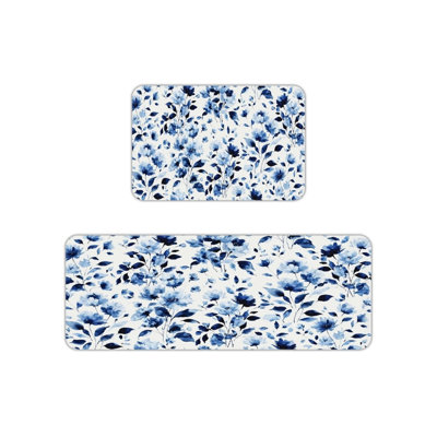 Tapis de cuisine aquarelle bleue, 2 pièces pour une décoration intérieure élégante