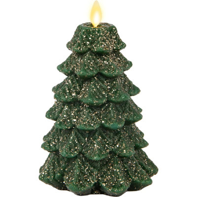 Bougie sans flamme arbre de Noël 4,7 po de largeur x 6,5 po de hauteur bougie à DEL, minuterie, télécommande, décoration des Fêtes (vert scintillant simple)