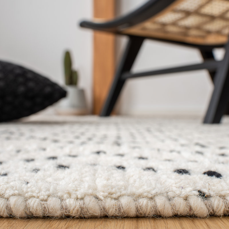 Mehaffey Hand Loomed Wool/Cotton Geometric Rug in Ivory/Black, Runner 2'3" x 8'