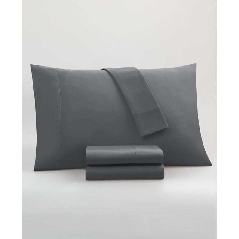  Ensemble de draps en coton 600 fils, Très grand californien, Anthracite