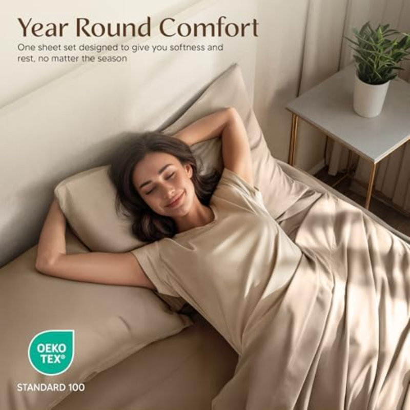 Sheet Set – 4 Piece Bed Sheets For Queen Size Bed, Soft And Breathable Microfiber, Includes 1 Fitted Sheet, 1 Flat Sheet And 2 Pillowcases (Beige)