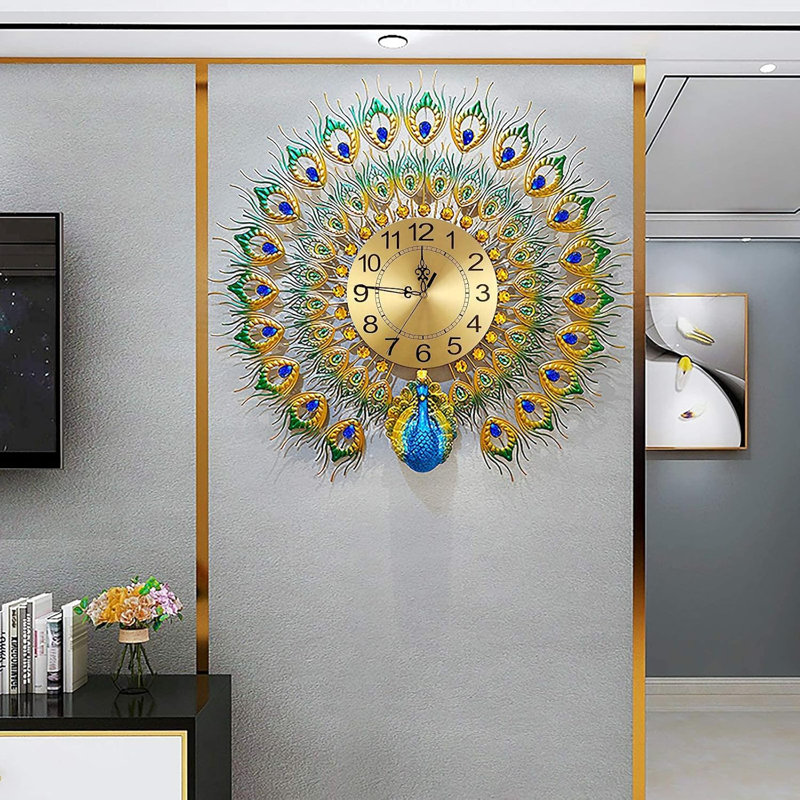 Horloge murale de luxe avec paon et horloge murale