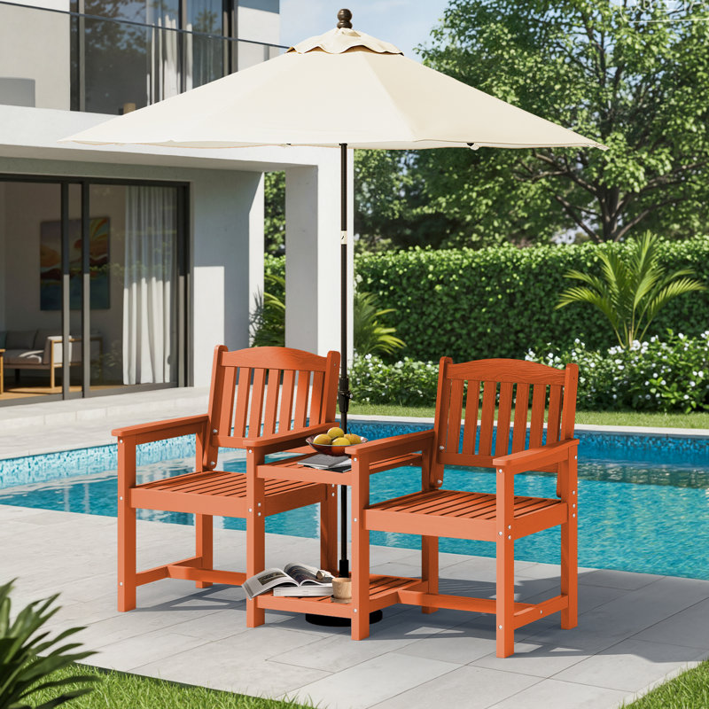 Chaise Adirondack d'extérieur en PEHD avec table double épaisseur, Orange foncé