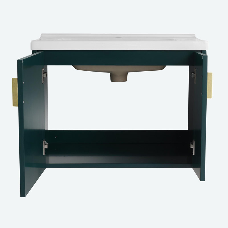 Ensemble de meuble-lavabo simple 27,75 po avec plateau en céramique Jamicheal, Vert clair