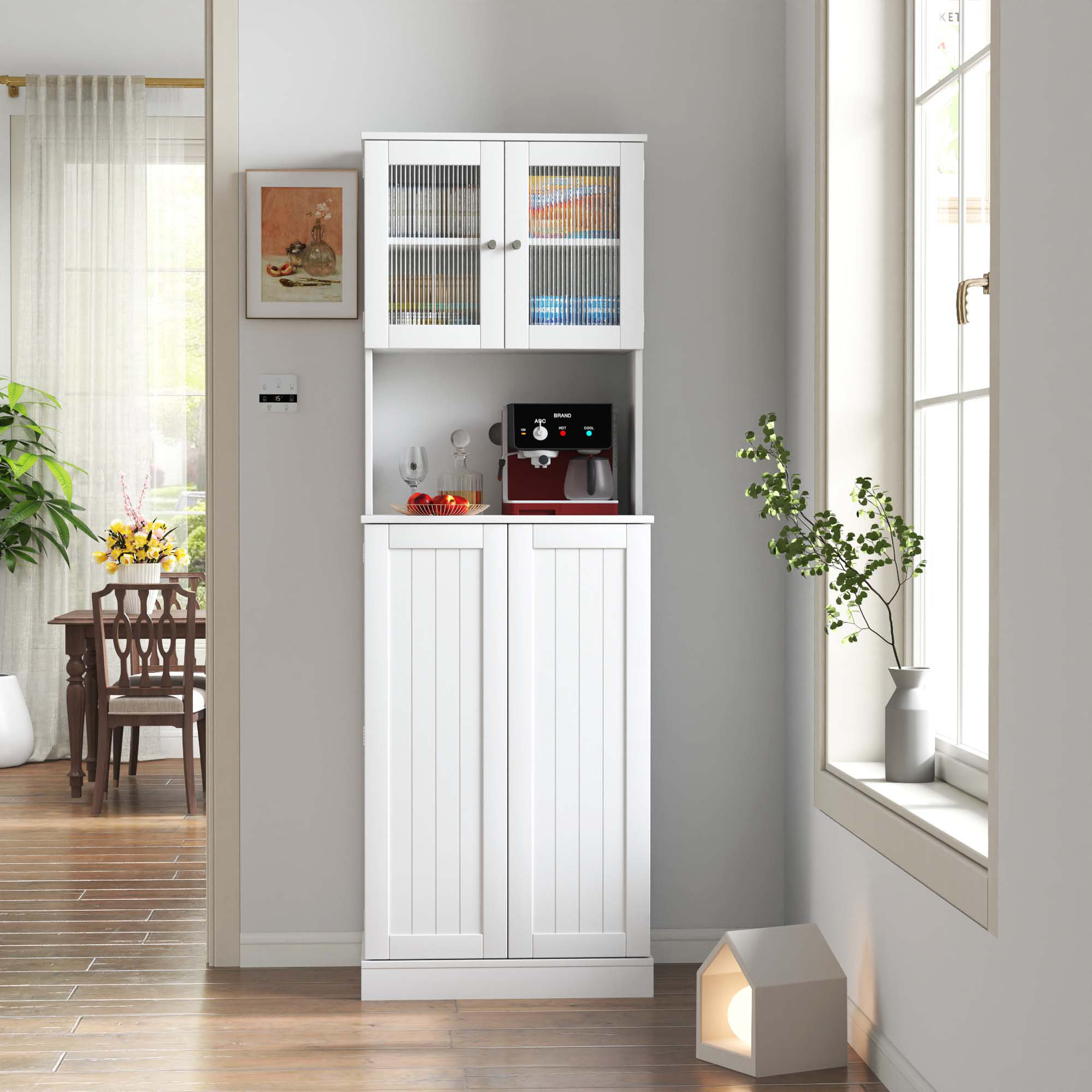 Ebern Designs 71'' Pantry Cabinet,Tall Storage Cabinet With Microwave Stand,Freestanding Kitchen ...
