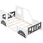 Lit plateforme simple avec roulettes Classic Car Style, blanc et bois de pin-396963871-396963870