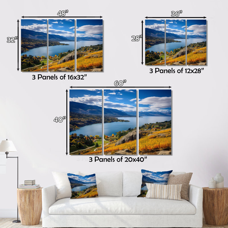 Canada Okanagan Serenity I sur toile, reproduction de 3 pièces, H 28 po x l 36 po x P 1 po