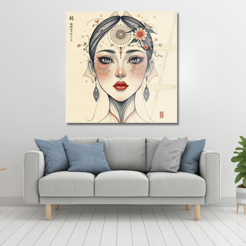 Art mural en verre trempé de style japonais, H 14 po x l 14 po