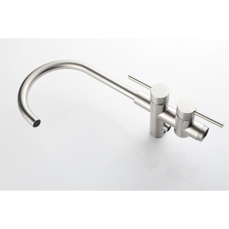 Freestanding Tub Faucet In Brushed Nickel, Handheld Shower, 360 Degree Swivel Spout, Floor Mounted Appealing Filler Rotatable Practical Shower