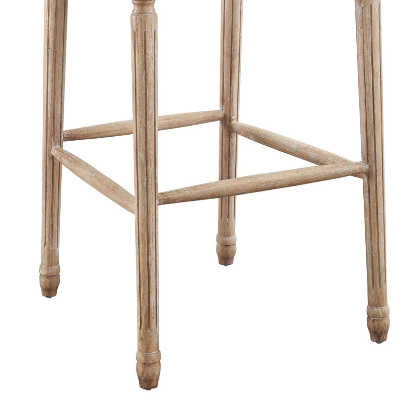 Transitional Wooden Bar Stool With Tufted Square Back