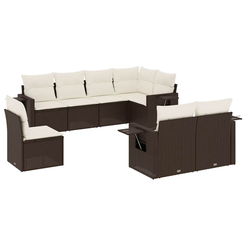 Ensemble de canapé de jardin en rotin PE brun Vidaxl, acier thermolaqué, tissu