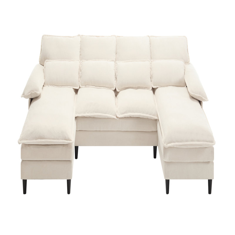 U Shaped Modular Sectional Sofa Couch, Beige Polyester