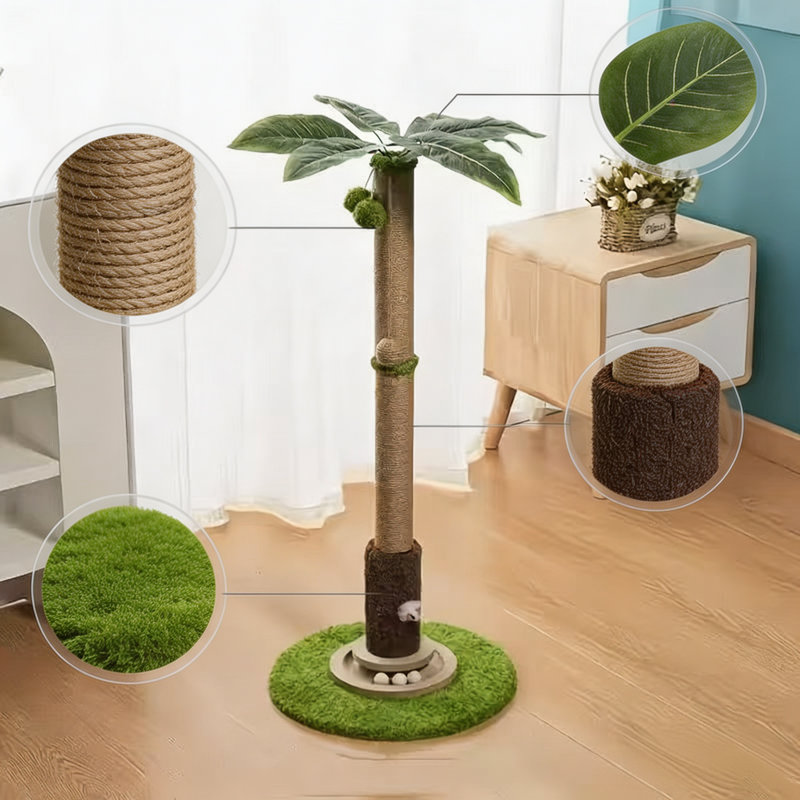 Tall Palm Tree Cat Scratching Post, Vertical Sisal Cat Scratcher with Turntable Ball Toy for Indoor Cats