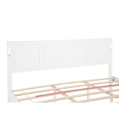 King Size Bed With Pinewood Construction, Design, Led Lights, Charging, And Under Storage Compartment White Featuring Aesthetic, Lighting, Charging Station, 10 Slats For A Bedroom Centerpiece