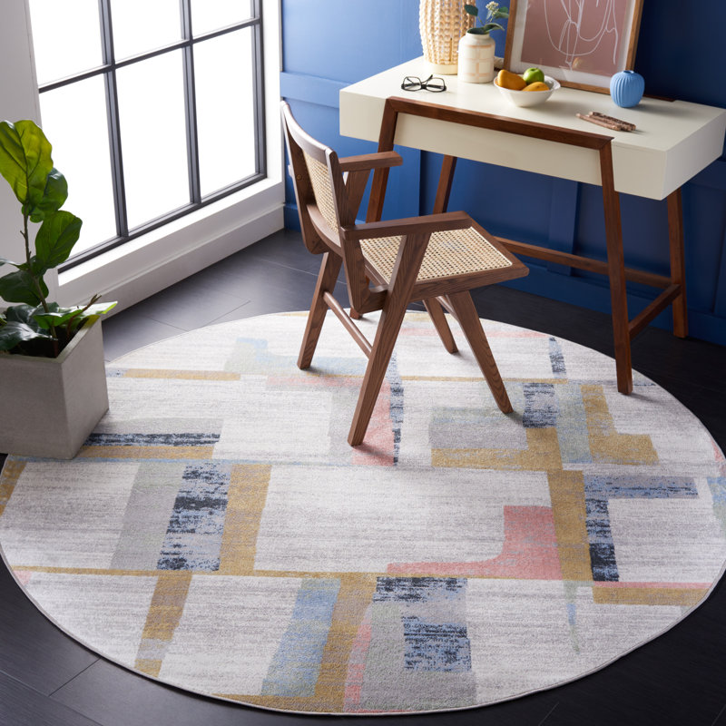 Berthella Performance Machine Washable Abstract Rug, Round 6'7"
