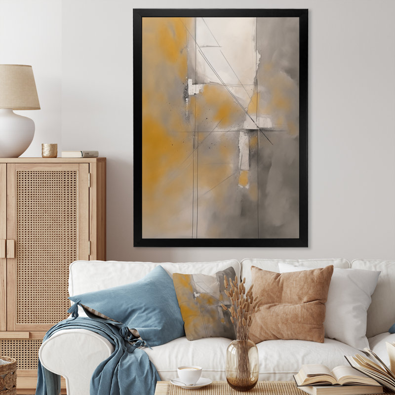 Mélange géométrique gris Felicia, H 20 po x l 12 po x P 1 po, Cadre photo noir
