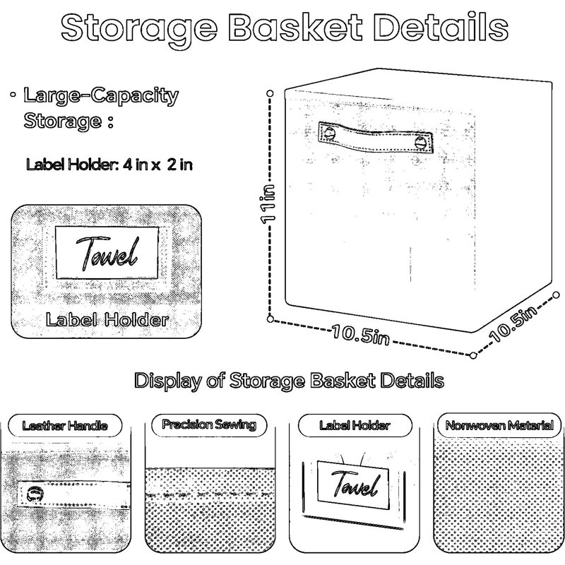 Paquet de 6 cubes de rangement avec poignées et porte-étiquettes, bacs de rangement de placard en tissu non tissé pour tablettes, 10,5 x 10,5 x 11 pouces, bleu