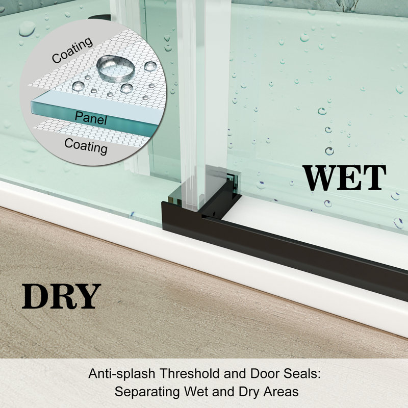 56-60 In. W X 74 In. H Single Sliding Frameless Anti-Collision System Shower Door With 1/4 In. Clear Glass, Matte Black