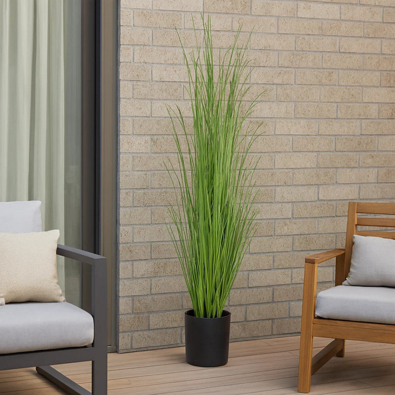 Tall Herbe plante artificielle en soie 47 pouces d'intérieur, feuilles vertes, noir