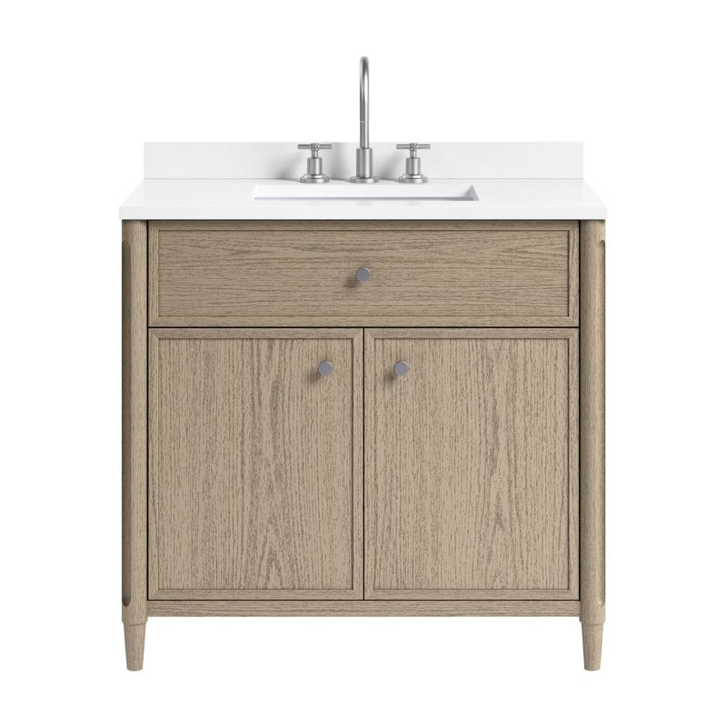 TileBar Studio Vanities Ashford Vanity with Top, 36" W, White Quartz