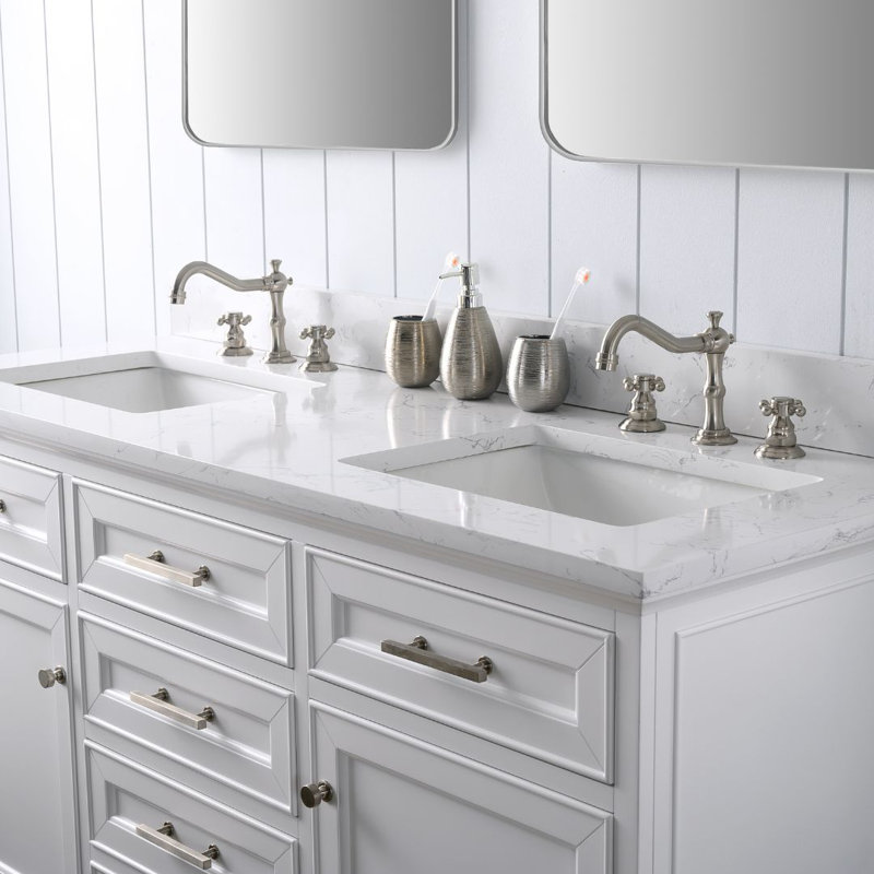 Thompson 60" W Double Vanity, White/Brushed Nickel