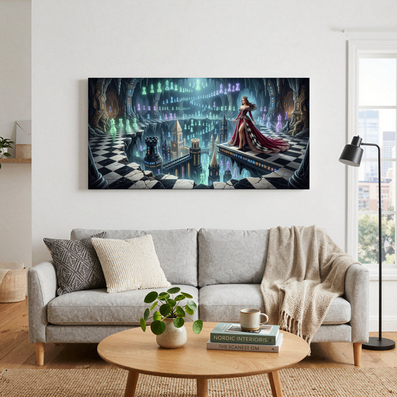 Ensemble de 1 tableau sur toile représentant un jeu d'échecs fantastique, 58“W x 28”H, Wrapped Canvas