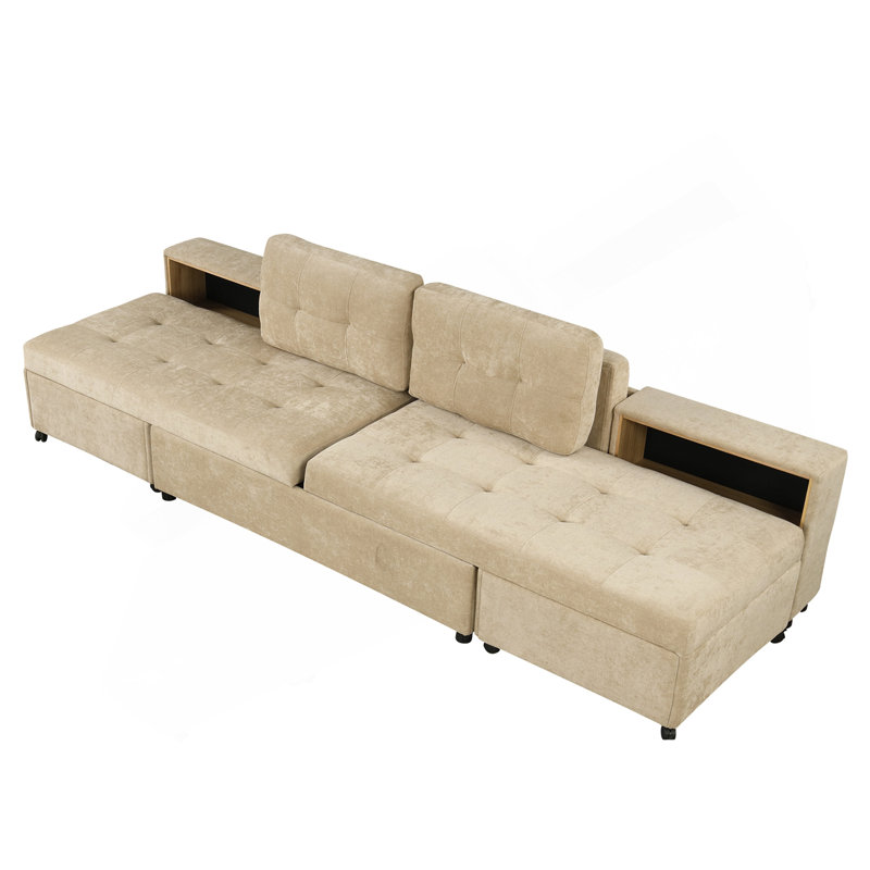 Versatile Modular Sofa Bed With Storage Racks For All Needs, Brown Chenille