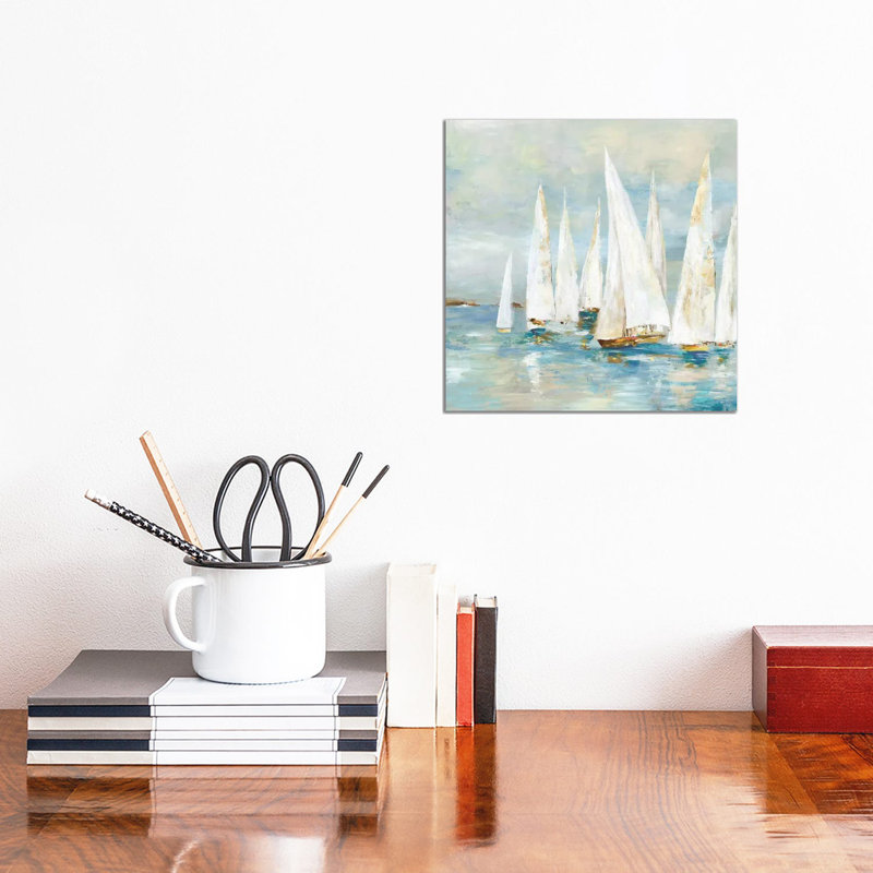 Sailboats by Allison Pearce - Painting on Canvas, 30.48 cm H x 30.48 cm W, No Frame