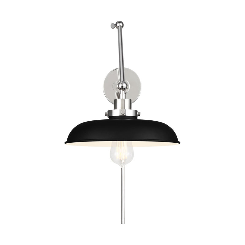 Wellfleet Double Arm Wide Task Sconce, Midnight Black, Polished Nickel