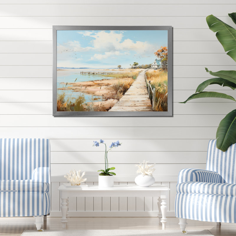 Pier Coastal Impression an - impression, H 34 po x l 44 po x P 1,5 po, Cadre simple argenté