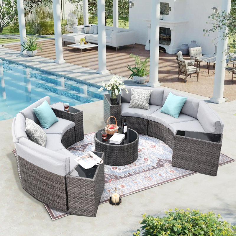 Badin Wicker/rattan 6 - Person Seating Group With Cushions, Gray Frame/Light Gray Cushion
