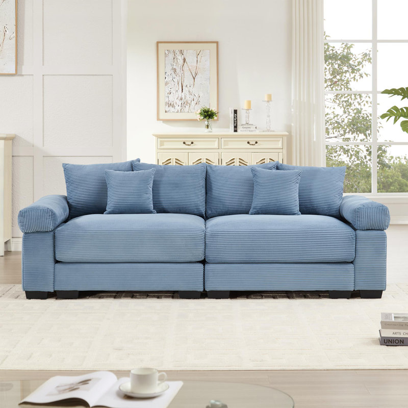 Coussin modulaire surdimensionné de 92 po avec accoudoirs extra larges en velours côtelé modulaire Cloud, Bleu