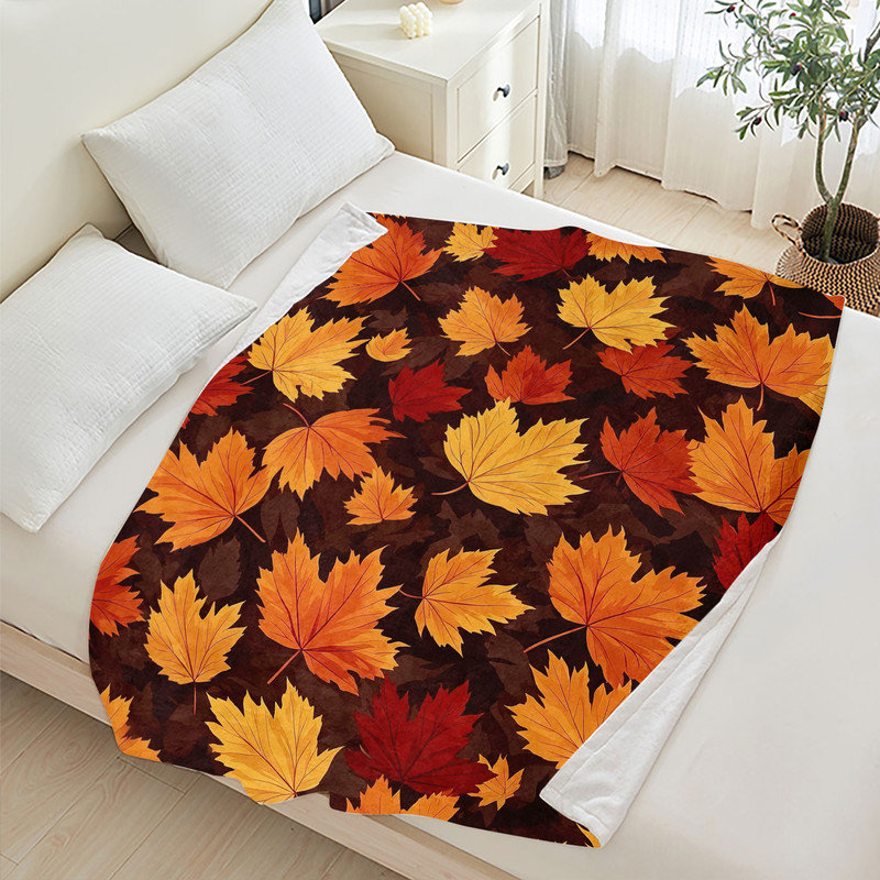Jeté en polaire JYK, Feuilles d'automne foncé