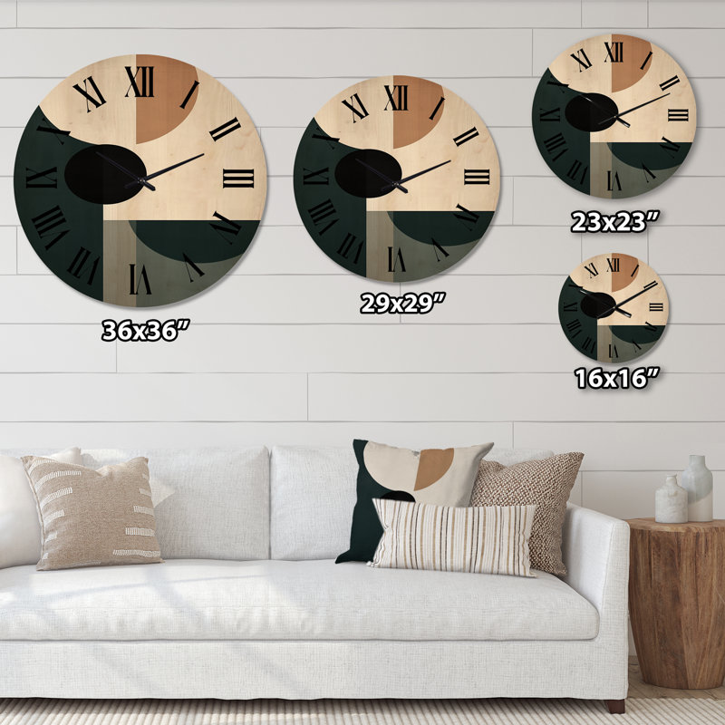 Horloge murale Mid-Century géométrique rétro brun et bleu III, Très grand