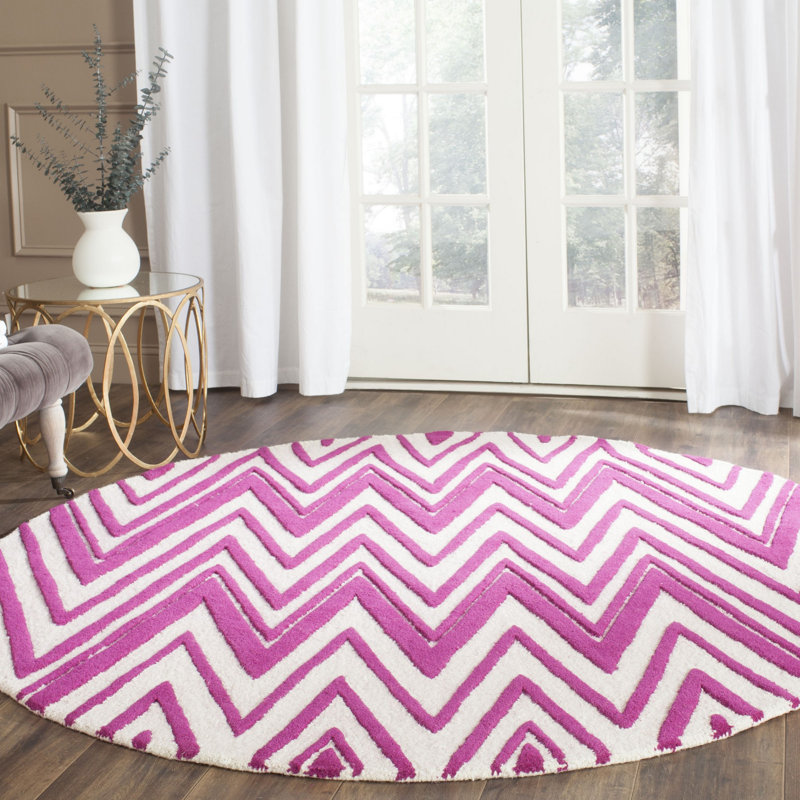 Sanyla Hand Tufted Wool Chevron Rug, Round 6'
