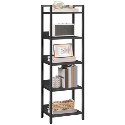 Bibliothèque à 5 niveaux H 51,6 po x l 13 po, bibliothèque, étagère de rangement pour petits espaces, étagère de rangement, pour salon, chambre à coucher, bureau, balcon, noir