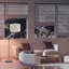 Lampe sur pied avec abat-jour en tissu beige, interrupteur rotatif et finition bronze foncé