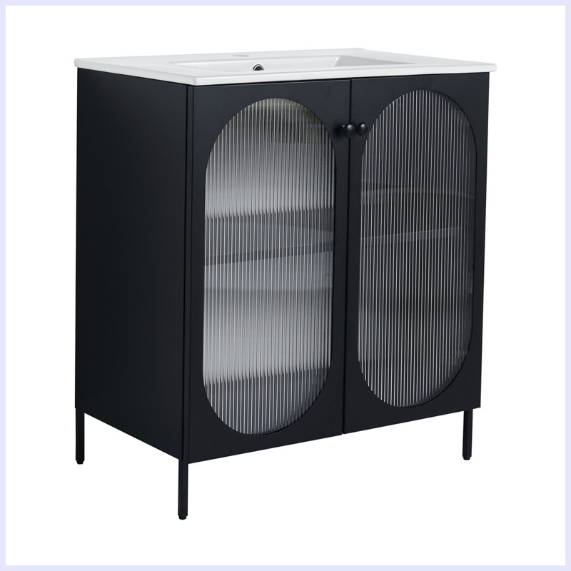 Modern Freestanding Bathroom Vanity With Ceramic Sink, Black