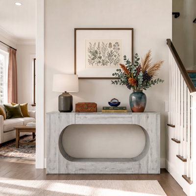 Console de 63 pouces avec tiroir, canapé d'entrée moderne et étroit avec cadre ovale creux pour le couloir et le salon