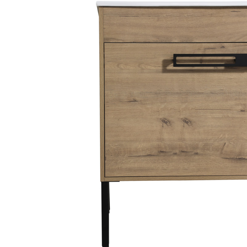 Meuble-lavabo 36 po - Armoire à deux portes et humidité imitation bois de style moderne de style chêne de 36 po avec tablettes autoportantes ou en contreplaqué 2 portes