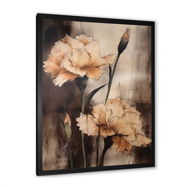 Œillets bruns rétro I sur toile, H 40 po x l 30 po x P 1,5 po, Cadre photo noir